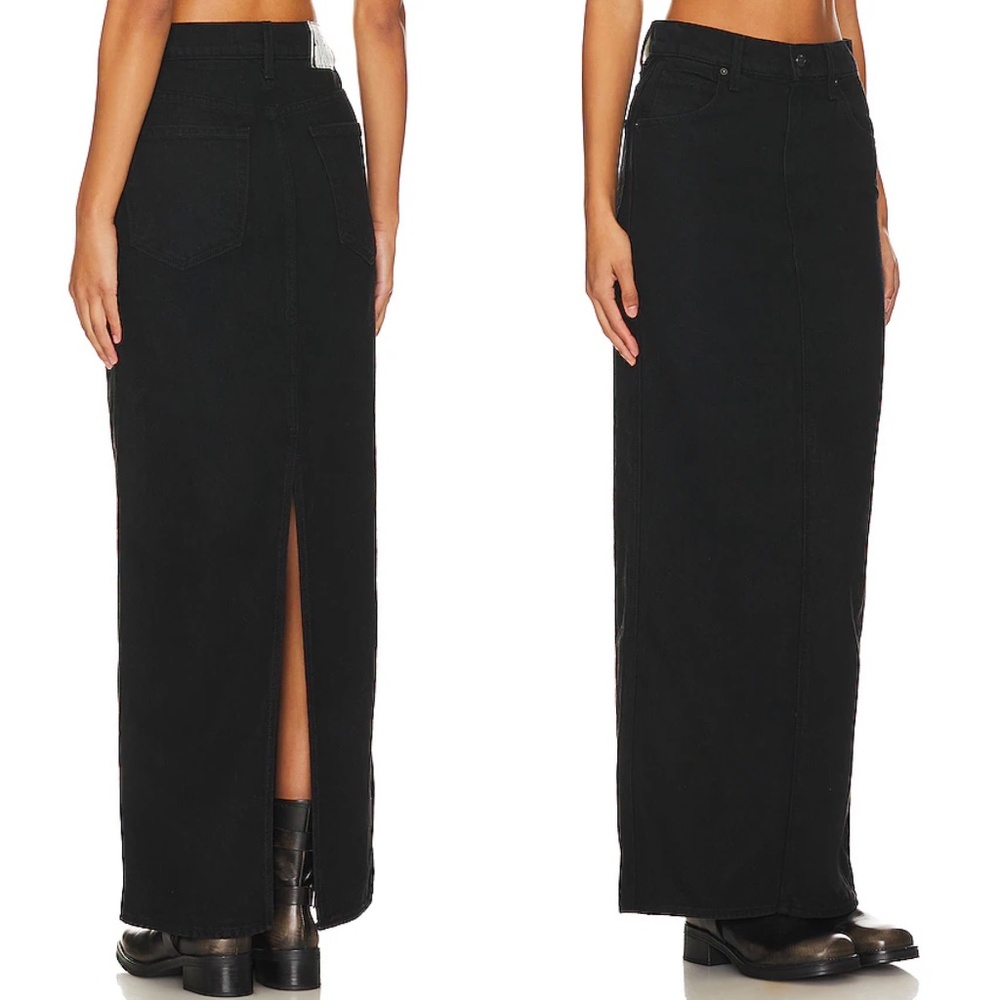 MOTHER Black Maxi Denim Skirt with Back Slit